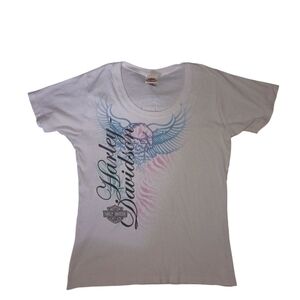 Women's Harley-Davidson White and Blue Winged T-Shirt
